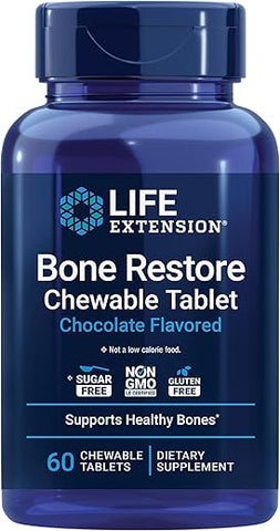 Bone Restore – Suplemento de Cálcio em Tabletes Mastigáveis para Saúde Óssea, Vitamina D, Minerais, Livre de Glúten, Não-OGM, 60 Tabletes - Life Extension