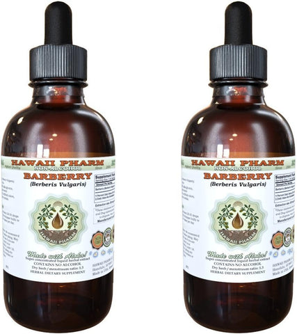 Extrato Líquido de Barberry Sem Álcool, Orgânico Barberry (Berberis Vulgaris) Glicerito de Casca de Raiz Seca, Suplemento Herbal Natural 2×2 oz (60ml) - Hawaii Pharm