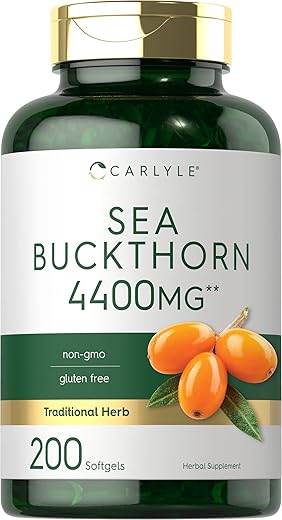 Óleo de Espinheiro Marítimo Carlyle 4400mg | 200 Cápsulas | Livre de Transgênicos, Sem Glúten | Suplemento de Óleo de Espinheiro Marítimo em Cápsulas