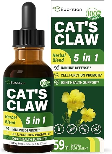 Eubrition - Gotas líquidas de suporte imunológico de unha de gato com mistura de equinácea, cogumelo do leão e reishi – 100ml