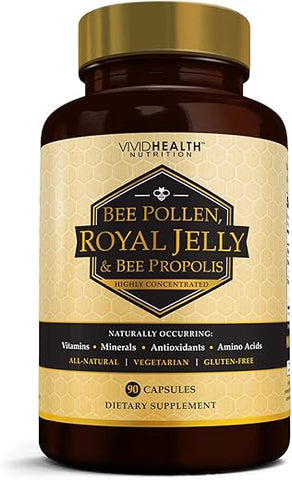 Vivid Health Nutrition - Cápsulas de Geleia Real de Alta Potência e Pólen de Abelha, 90 Unidades