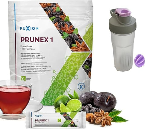 Prunex 1 – Chá Detox de Limpeza do Cólon com Sabor de Ameixa, Libere o Trânsito no seu Sistema Digestivo – 28 Sticks - FuXion