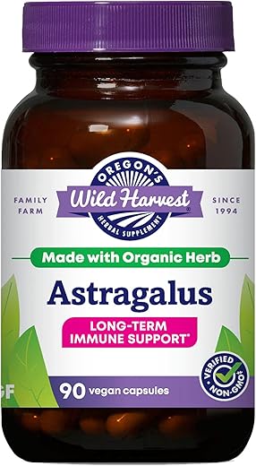 Oregon's Wild Harvest - Oregon’s Wild Harvest – Cápsulas de Astragalus Orgânico Certificado para Suporte à Imunidade, 1125 mg, 90 Unidades