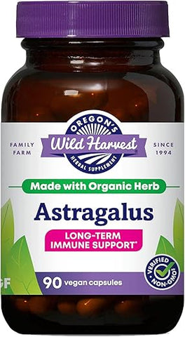 Oregon's Wild Harvest - Oregon’s Wild Harvest – Cápsulas de Astragalus Orgânico Certificado para Suporte à Imunidade, 1125 mg, 90 Unidades