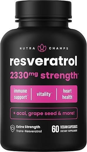 NutraChamps - Suplemento de Resveratrol | Fórmula Extra Forte para Envelhecimento Saudável, Suporte Imunológico