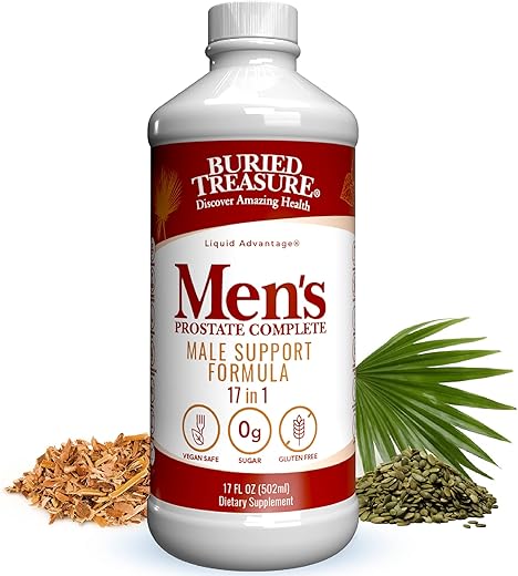 Buried Treasure - Tesouro Escondido: Fórmula Natural de Suplemento Completo para a Próstata Masculina com Saw Palmetto, Casca de Pygeum – 60 Cápsulas