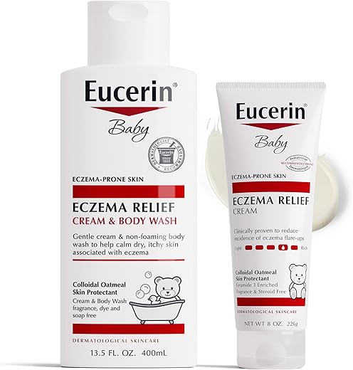 Conjunto de Cuidados para Pele Eczemática do Bebê Eucerin com Aveia Coloidal (Protetor da Pele), Sem Fragrância, Creme Alívio para Eczema do Bebê e Sabonete Líquido, Frasco de 400 ml