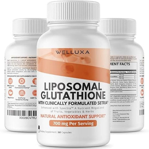 Welluxa - Liposomal Glutationa (Setria® 700 mg) – Suplemento de Glutationa Pura – Absorção Aprimorada – Antioxidante, Desintoxicação, Cardiovascular – 700 mg – Alta Absorção – Não OGM