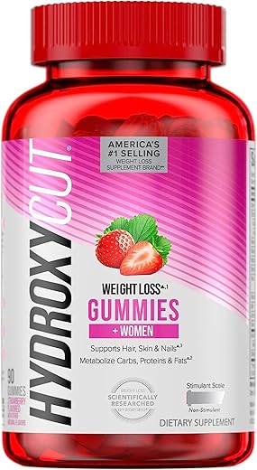 Gummies Mulheres, Morango – 99% Livre de Cafeína – Suporta Cabelo, Pele – 60 gomas - Hydroxycut