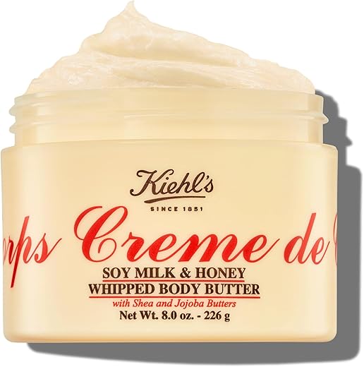 Kiehl’s Creme de Corps Whipped Body Butter – Loção Corporal Suave que Nutre e Hidrata a Pele, com Leite de Soja e Mel, Hidratação Rica por 24 Horas, Para Todos os Tipos de Pele