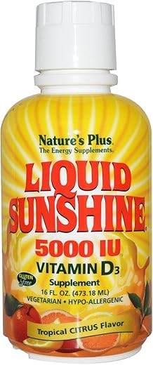 Vitamina D3-5000 UI Líquida, 473 ml – Sabor Delicioso de Citrus Tropical – Saúde Óssea, Saúde Cardíaca - Natures Plus