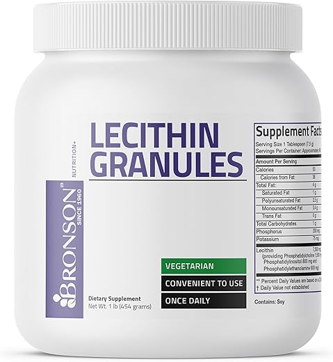 Lecithin Granules em Pó 7500 MG, 1 Lbs (454 g, 16 Ounces) – Benefícios e Qualidade Garantida - Bronson