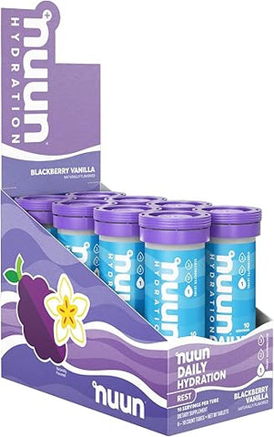 Hydration Rest: Tabletes de Eletrólitos para Descanso e Recuperação, Citrato de Magnésio, Sabor Amora Baunilha, 8 Pacotes (80 Porções) - Nuun