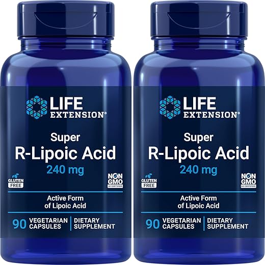 Super R-Lipoic Acid 240mg – 90 Cápsulas Vegetais (Pacote com 2) – Potencialize sua saúde com o Ácido R-Lipoico de alta qualidade - Life Extension