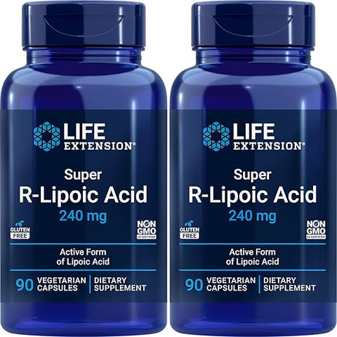 Super R-Lipoic Acid 240mg – 90 Cápsulas Vegetais (Pacote com 2) – Potencialize sua saúde com o Ácido R-Lipoico de alta qualidade - Life Extension