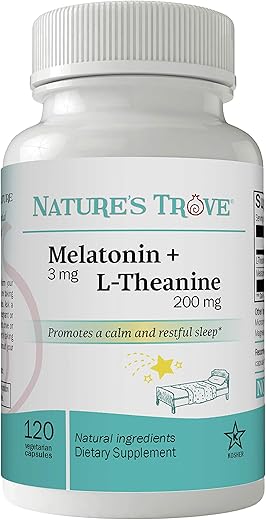 Nature's Trove - Nature’s Trove Melatonina 3mg L Teanina 200mg – Calma e Relaxamento – 120 Cápsulas Vegetarianas Kosher