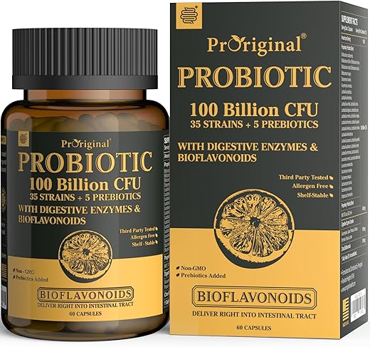 Proriginal - Probióticos com Prebióticos para Homens e Mulheres – 35 Cepas de Probióticos Orgânicos 100 Bilhões UFC para o Intestino