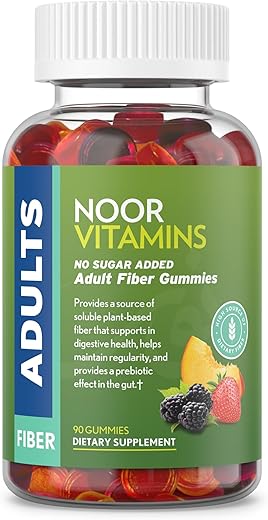 Gomas de Fibra Halal Sem Açúcar para Adultos com Fibra Prebiótica; Não-OGM, Amigável para Veganos, Livre de Gelatina, Goma de Alta Fibra Solúvel para Adultos, Halal - Noor Vitamins