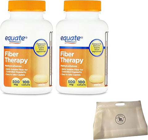 AMCIENT - Equate Fiber Therapy Caplets 500 mg 100 Unidades (Pacote com 2) + Bolsa de Alimentos Reutilizável | Fibra de Metilcelulose | Alta Visibilidade nos Motores de Busca