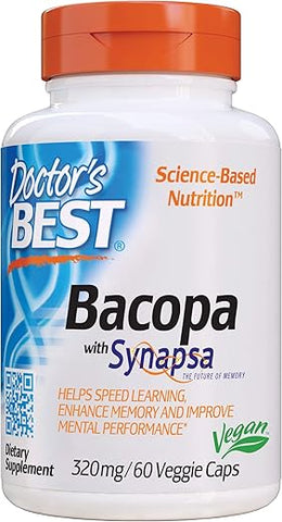 Doctor's BEST - Doctor’s Best Bacopa com Synapsa: Melhora a Memória, Antioxidante, Não-OGM, Vegano, Sem Glúten