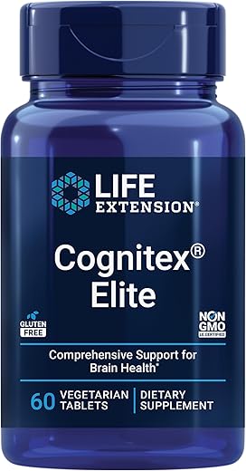 Cognitex® Elite – Sálvia, Mirtilo, Ashwagandha, Fosfatidilserina, Vinpocetina – Atenção, Foco, Humor – 60 cápsulas - Life Extension