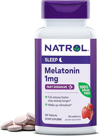 Melatonina Comprimidos de Dissolução Rápida, Ajuda a Dormir Mais Rápido, Permanecer Dormindo por Mais Tempo, Fácil de Tomar, Dissolve na Boca, Absorção Rápida, Máxima Potência, Sabor Morango - Natrol
