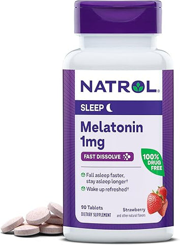 Melatonina Comprimidos de Dissolução Rápida, Ajuda a Dormir Mais Rápido, Permanecer Dormindo por Mais Tempo, Fácil de Tomar, Dissolve na Boca, Absorção Rápida, Máxima Potência, Sabor Morango - Natrol