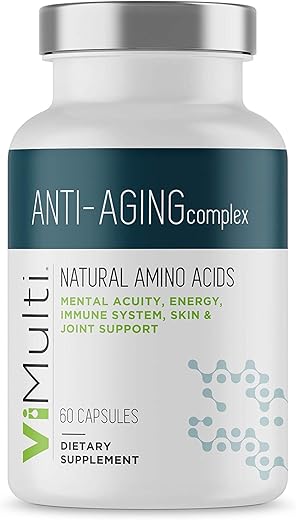 vimulti - Suplemento de Aminoácidos Naturais Anti-Envelhecimento para Longevidade – Suporta a Saúde Imunológica, Aumenta a Energia, Melhora a Tonalidade da Pele e Promove um Sono Restaurador – 60 Cápsulas
