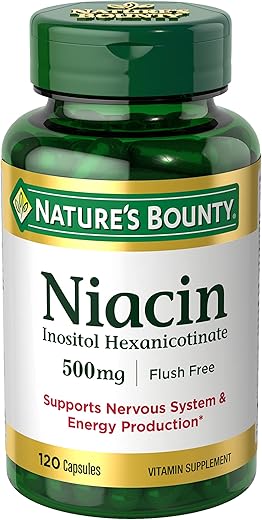 Nature's Bounty - Nature’s Bounty Niacin 500mg Flush Free – Suporte Energético Celular, Saúde do Sistema Nervoso, 120 Cápsulas