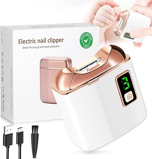 Northlet - Aparador de Unhas Elétrico com Luz LED, Recarregável por USB, Cortador de Unhas de 3 Velocidades para Bebês, Crianças, Idosos e Adultos – Perfeito para Cuidados com as Unhas dos Idosos, Branco