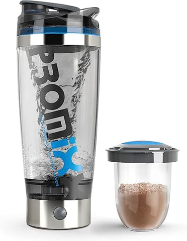 Pro Shaker Bottle (Edição iX-R) | Recarregável, Potente para Batidas de Proteína Suaves | Inclui Armazenamento de Suplementos – Livre de BPA | Copo de 600ml (Prata Azul/Cinza) - Promixx