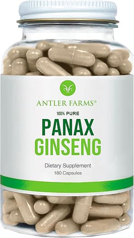 Extrato Puro de Ginseng Vermelho Panax, 180 Cápsulas, 500mg – Da Raiz de Ginseng de Crescimento Lento nas Montanhas Changbai, 10% Ginsenosídeos - Antler Farms