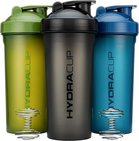 Kit com 3 Garrafas de 45 ml para Shake de Proteína, Copos Grandes com Misturador de Bola, Garrafa Extra Grande com Alça (Cores Escuras) - Hydra Cup