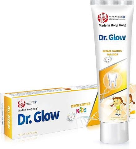 Dr. Glow - Creme Dental Infantil Reparador de Cáries, Creme Dental de Hidroxiapatita sem Flúor, Creme Dental Remineralizante para Reparar Dentes de Crianças, Tratamento para Combater a Cárie Infantil com Sabor de Frutas