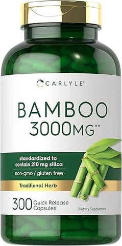 Extrato de Bambu Cápsulas | 3000mg | 300 Unidades | 210mg Sílica | Suplemento Sem OGM, Sem Glúten - Carlyle
