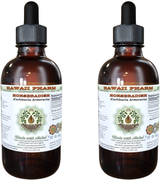 Extrato Líquido de Raiz de Raiz-Forte Sem Álcool, Glicerito de Raiz de Raiz-Forte (Cochlearia Armoracia) Seca Hawaii Pharm Herbal Natural 2×120 ml