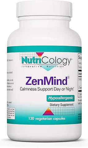 ZenMind – Suporte para Calma, Dia ou Noite, GABA, L-Theanine, Cápsulas Vegetarianas – 120 Unidades - Nutricology
