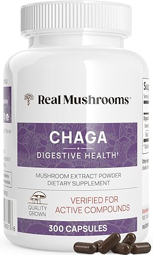 Chaga – Cápsulas Orgânicas de Cogumelo com Extrato de Chaga – Pó de Cogumelo Chaga para Digestão e Energia - Real Mushrooms