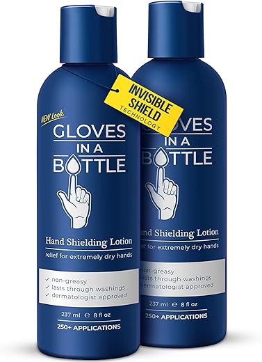 Gloves In A Bottle - Luvas in a Bottle – Loção Protetora para Pele Seca e Irritada, Sem Gordura e Sem Perfume, 8 fl oz, Pacote com 2  Luvas in a Bottle