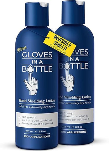 Gloves In A Bottle - Luvas in a Bottle – Loção Protetora para Pele Seca e Irritada, Sem Gordura e Sem Perfume, 8 fl oz, Pacote com 2  Luvas in a Bottle