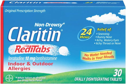 RediTabs 24 Horas – Alívio de Alergia Não Sonolento, Loratadina Antialérgico, 30 Comprimidos - Claritin