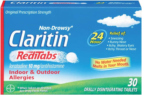 RediTabs 24 Horas – Alívio de Alergia Não Sonolento, Loratadina Antialérgico, 30 Comprimidos - Claritin