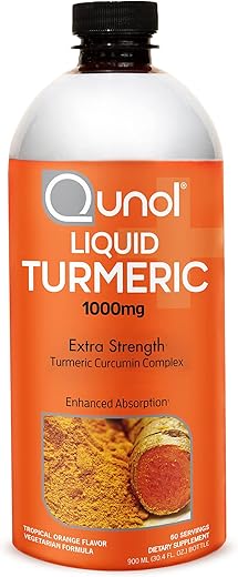 Curcumin Líquido com Pimenta Preta, 1000mg, Fortalecimento Extra, Saúde das Articulações, 60 Porções, 900ml - Qunol