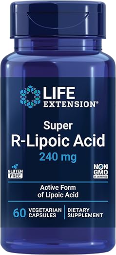 Super R-Lipoic Acid 240 mg – Suporte à Energia Celular – Suplemento Anti-Envelhecimento e Saúde do Fígado – Sem OGM, Sem Glúten – 60 Cápsulas Vegetarianas - Life Extension