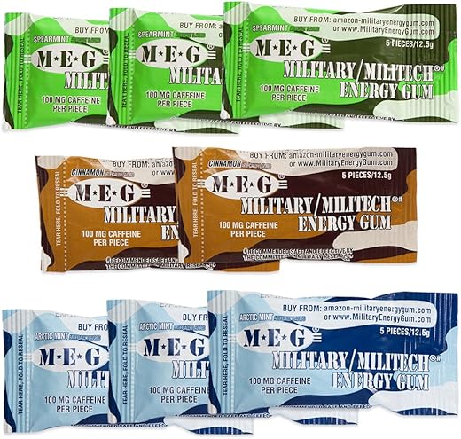 Goma Energética Militar | 100mg de Cafeína por Unidade Aumenta Energia Melhora Desempenho Físico Vários Sabores de Menta Ártica, Hortelã - MEG