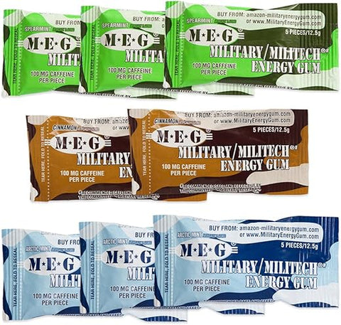 Goma Energética Militar | 100mg de Cafeína por Unidade Aumenta Energia Melhora Desempenho Físico Vários Sabores de Menta Ártica, Hortelã - MEG
