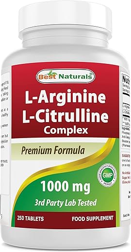 Best Naturals - Melhores Naturais – Comprimidos Complexos de L-Arginina e L-Citrulina, 250 Unidades