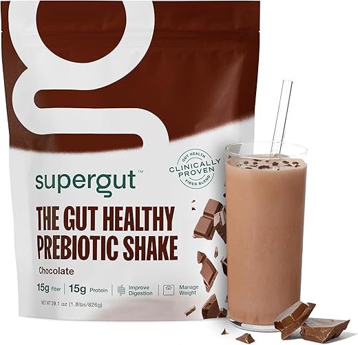 Shakes Prebióticos | Substituto de Refeição | Estimula GLP-1 | Alta Proteína e Fibra | Sem Açúcar | Alimento Keto, Refeição, Lanche (Chocolate, 14 Porções) - Supergut