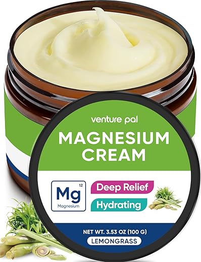 Loção de Magnésio Venture Pal – Creme Tópico de Magnésio para Sono, Cãibras Musculares e Relaxamento, Hidratante, Não Oleoso – Óleo de Coco, Manteiga de Karité – 100g