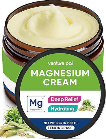 Loção de Magnésio Venture Pal – Creme Tópico de Magnésio para Sono, Cãibras Musculares e Relaxamento, Hidratante, Não Oleoso – Óleo de Coco, Manteiga de Karité – 100g